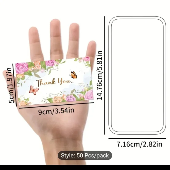 50 Count Floral W/ Butterfly Thank You Cards New - Picture 2 of 2